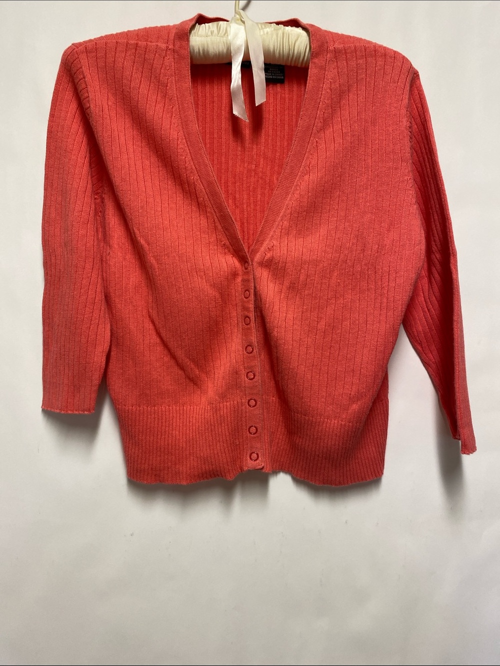 Erika Coral Ribbed V-Neck Snap Front Cardigan, Vintage Casual